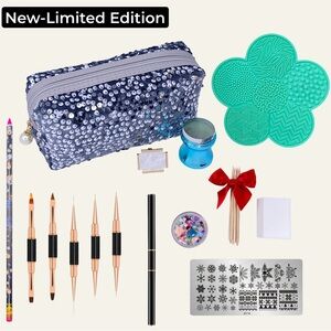 Silver Sequin Makeup Bag with Nail Art Tools 47 Pieces